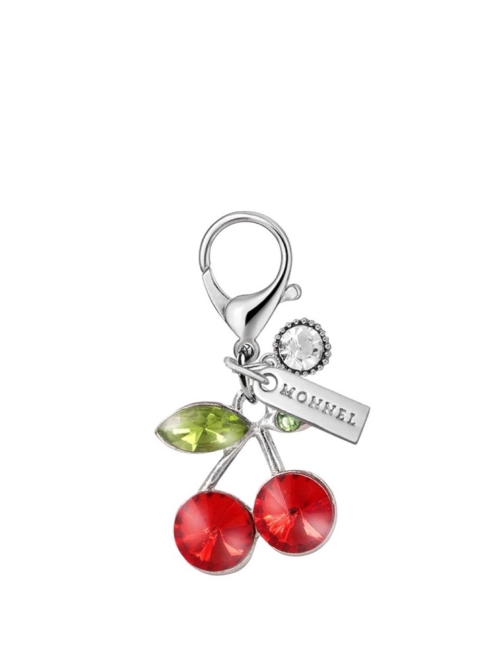 Silver Cherry Crystal Charm in Red and Green